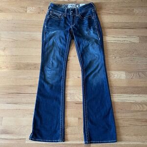 Ariat Real Denim Mid Rise Western Bootcut Jeans Cowgirl Contrast Stitch Size 26R